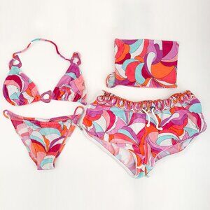 Emilio Pucci Swim Bikini with Mini Shorts and Pouch Vintage Y2K Low Rise
